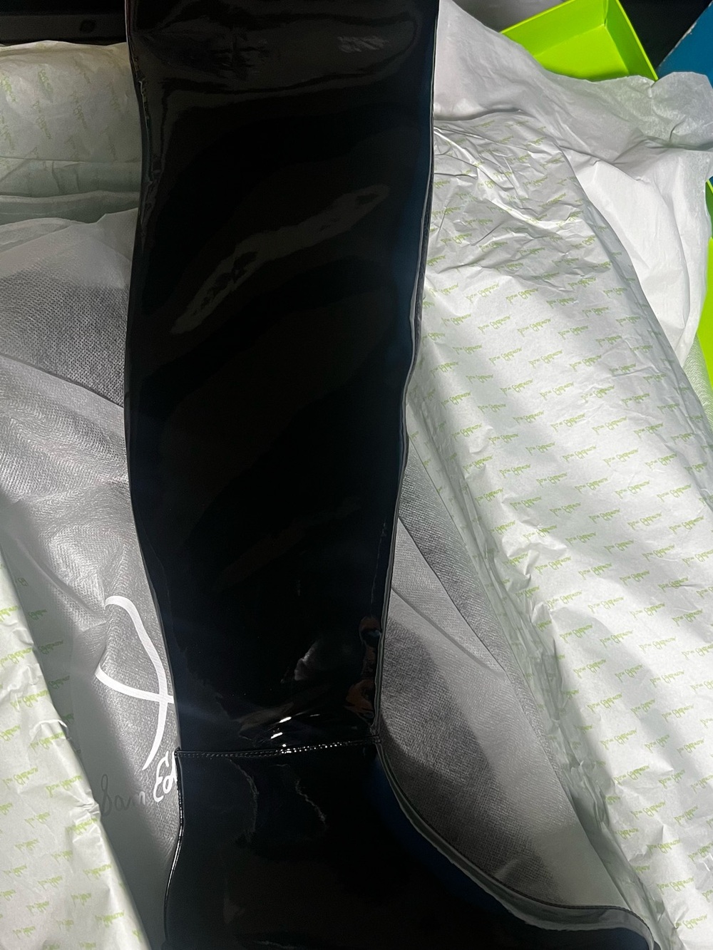 Sam Edelman Lydia  black patent leather Over the kneeling sole boot Sz 6.5
